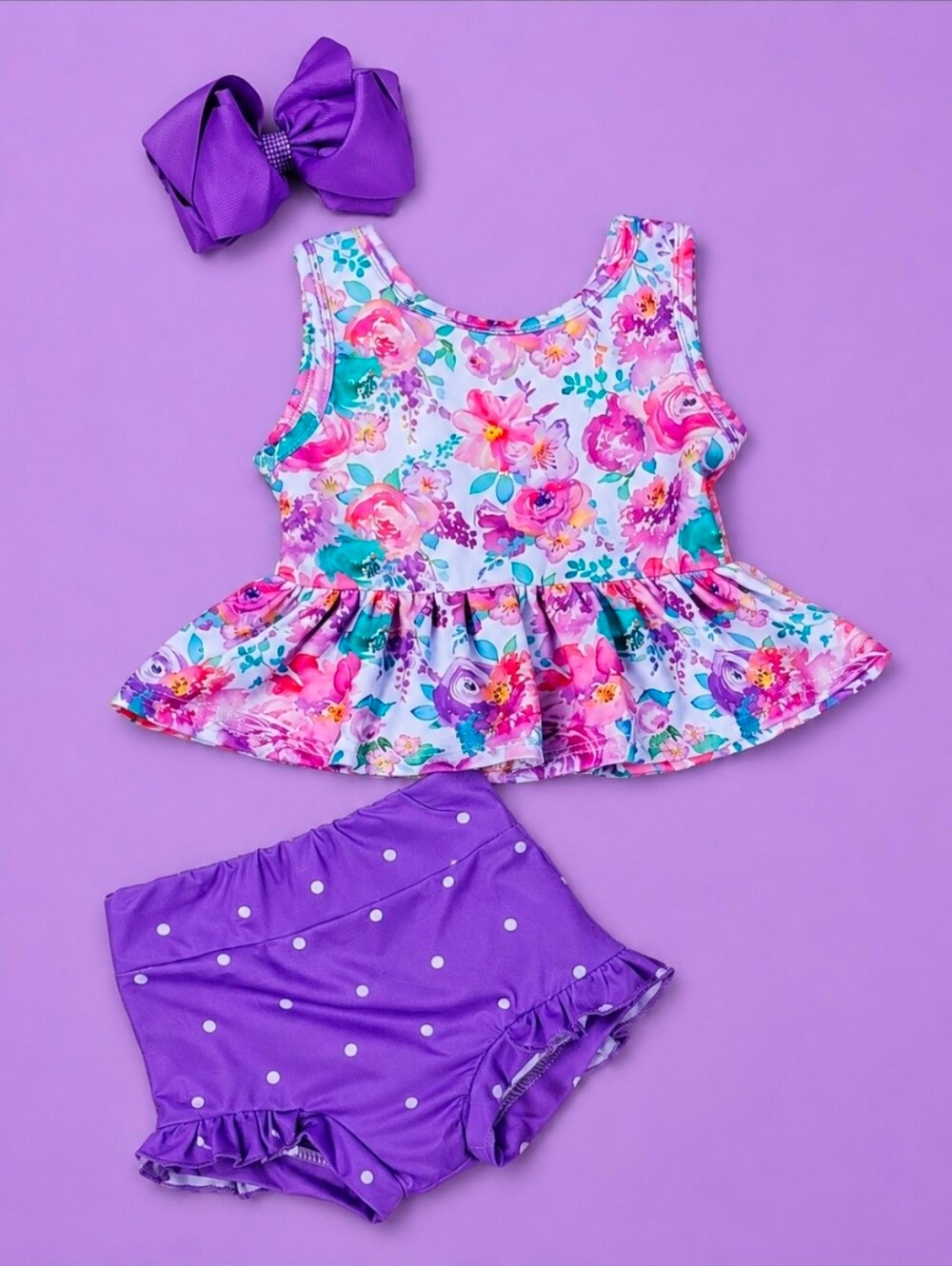 Girls Floral Peplum Shorts Set